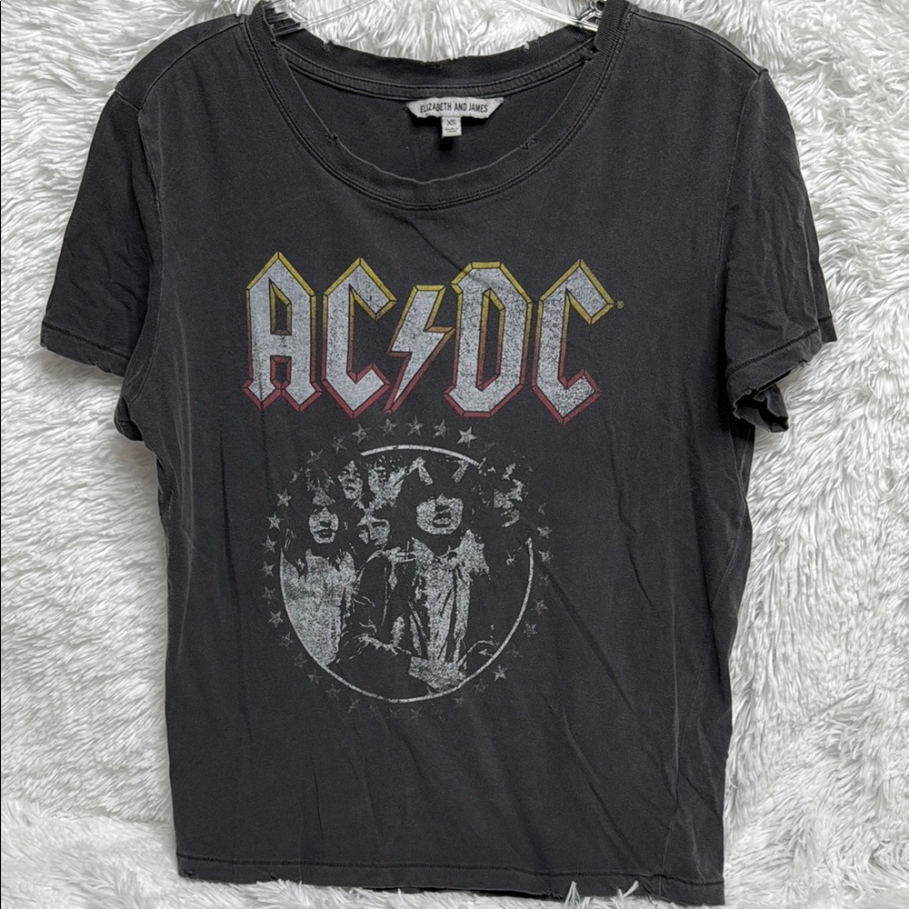 Elizabeth and James Black AC/DC Graphic Distressed Tee